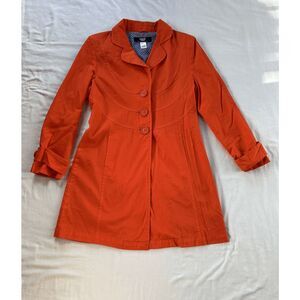 Coffee Shop Jacket/Coat, Trench, Size M, Orange, Fall, Button, Fitted, Cotton